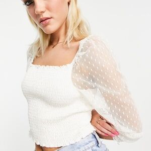 Miss Selfridge Long Sleeve Textured Mess Shirred Top